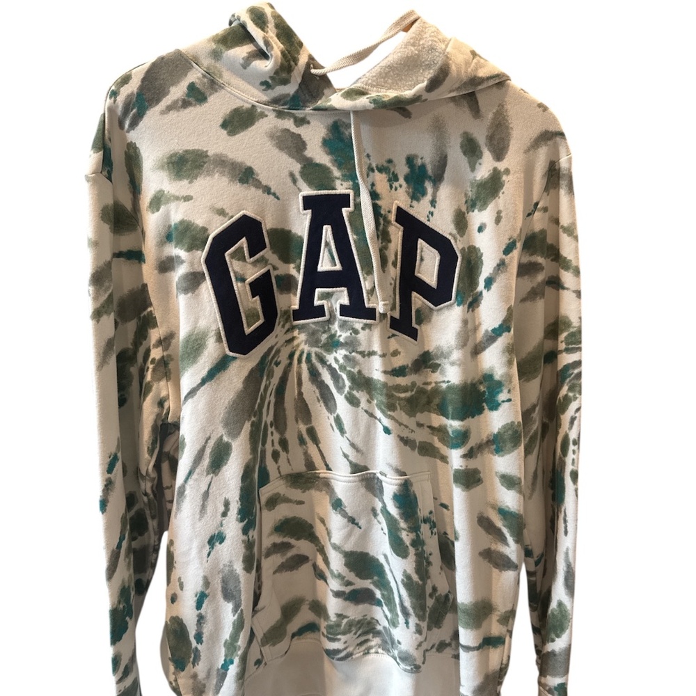 Gap Logo Green Tie Dye Mens Fleece Lined Hoodie Large Casual‎ Comfort  - Picture